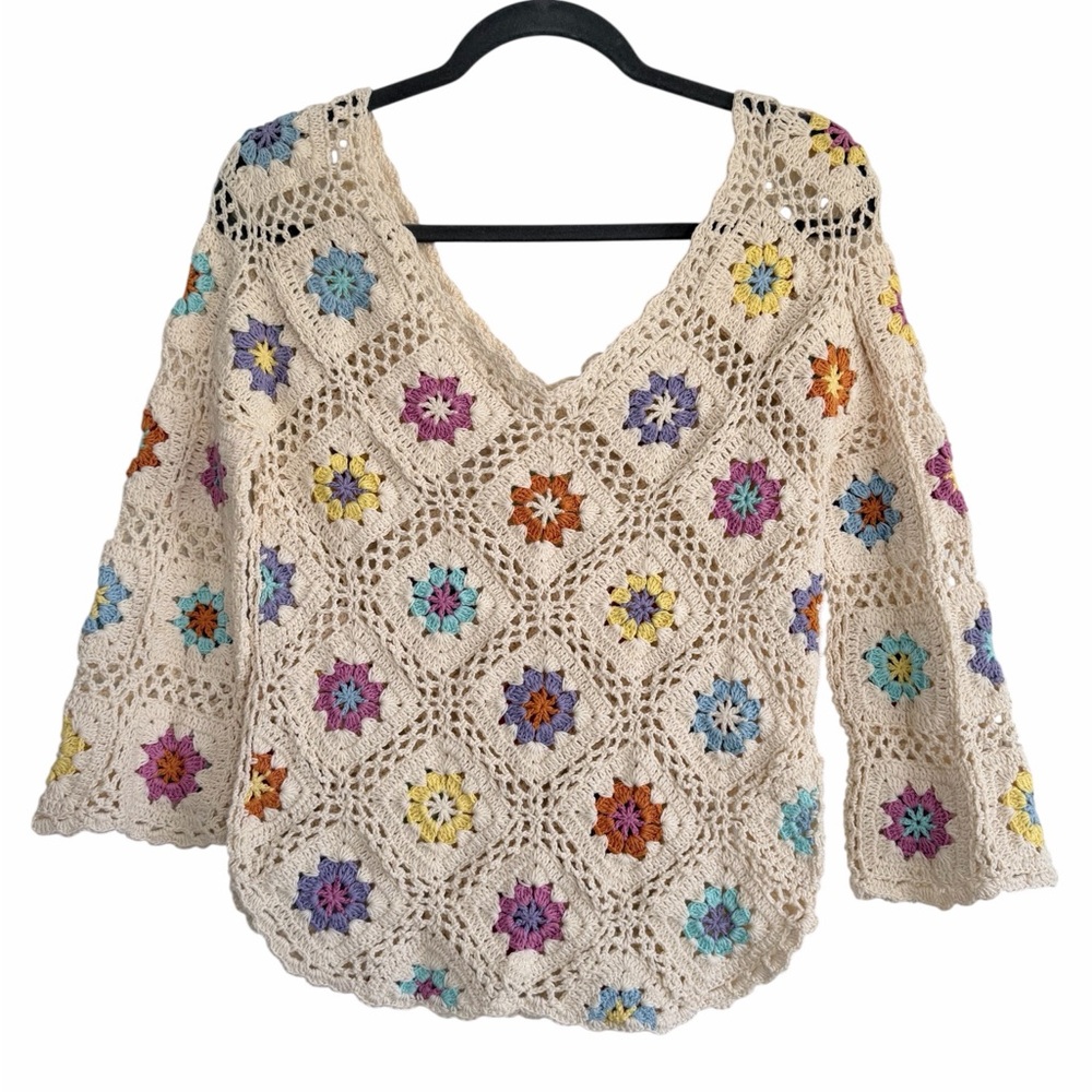 Crochet Granny Floral Vintage Inspired Y2K Pattern Sweater